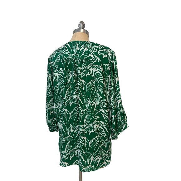 Chico's Tie-Front Palm Frond-Print Crepe Blouse Size 2 Large - Picture 4 of 6
